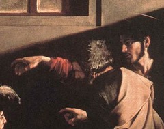 29. La vocazione di Matteo”, (1599-1600) 322 × 340 cm, Chiesa di San Luigi dei Francesi, Cappella Contarelli, Roma.