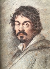 4. Ritratto di Caravaggiodi Ottavio Leoni, 1621 ca.
(Carboncino nero e pastelli su carta blu, 23,4 × 16,3 cm)
Firenze, Biblioteca Marucelliana, 