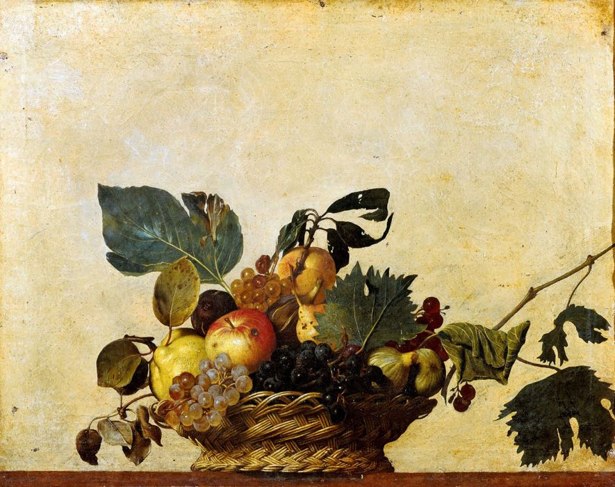“Canestra di frutta”, (1595-1596) 31 × 47 cm Pinacoteca Ambrosiana, Milano.